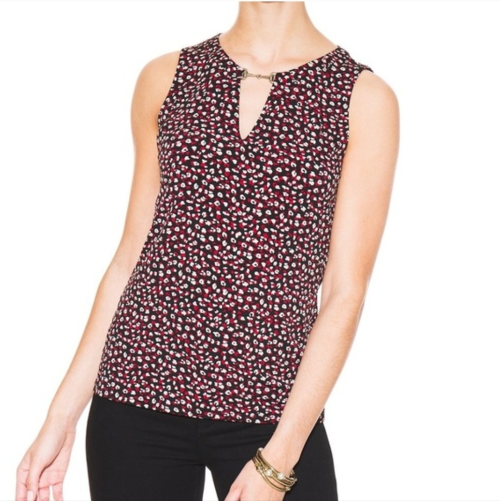NWT WHBM Black Red Animal Print Horse Bit V-neck Tank Size Medium